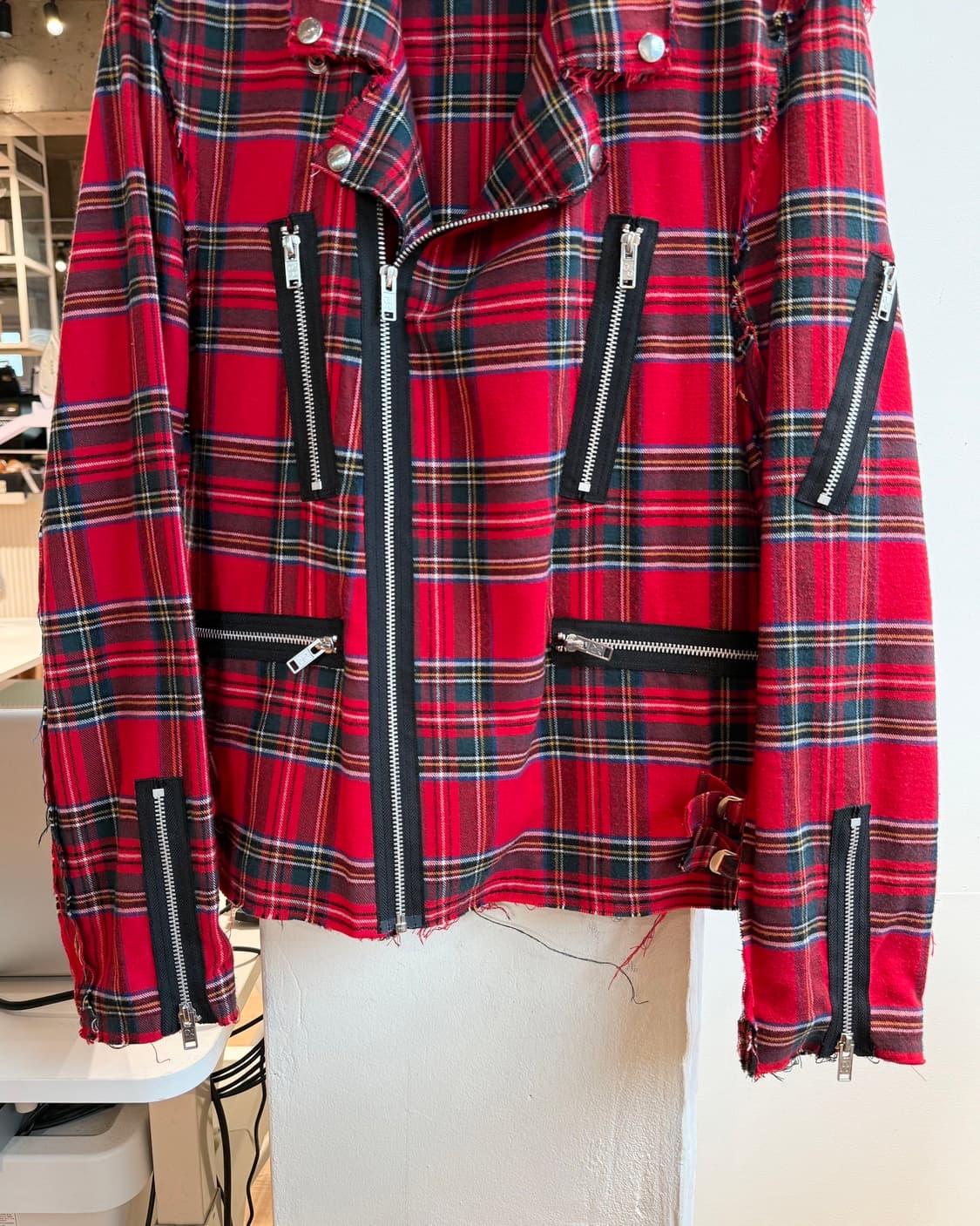 나인티나인퍼센트이즈 레드 체크 바이커 자켓  상품이미지6