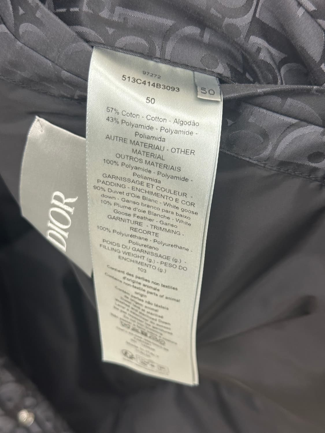 A+ 50사이즈 디올 오블리크 카라 경량패딩 블랙 신형라인 상품이미지5
