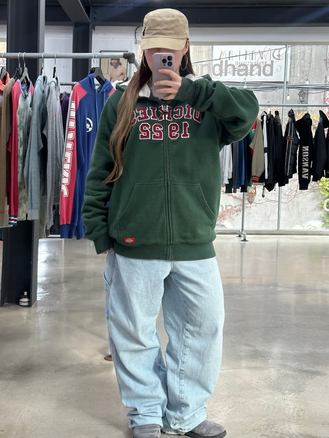 디키즈 자수레터링 후드집업 그린 상품이미지2