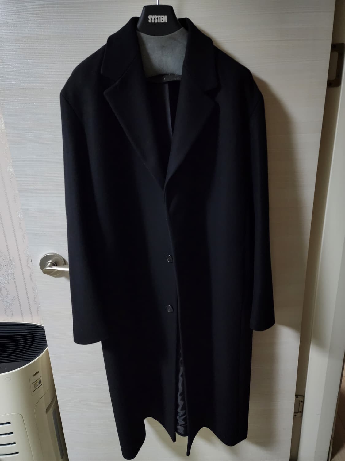 (미착용 새상품)시스템옴므 블랙 싱글 롱코트 오버핏 105~110 상품이미지1