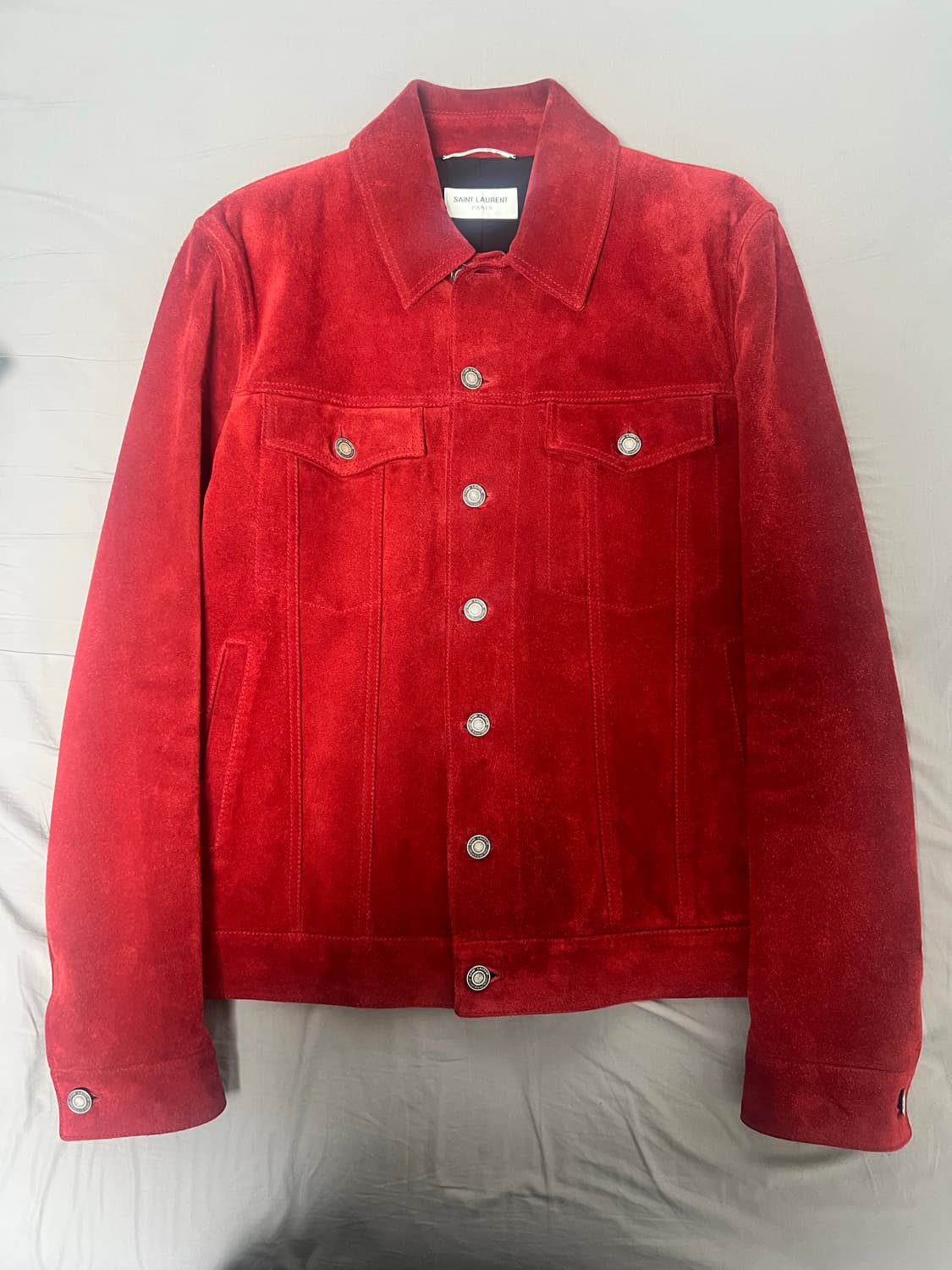 생로랑 레드 스웨이드 트러커 자켓 상품이미지1