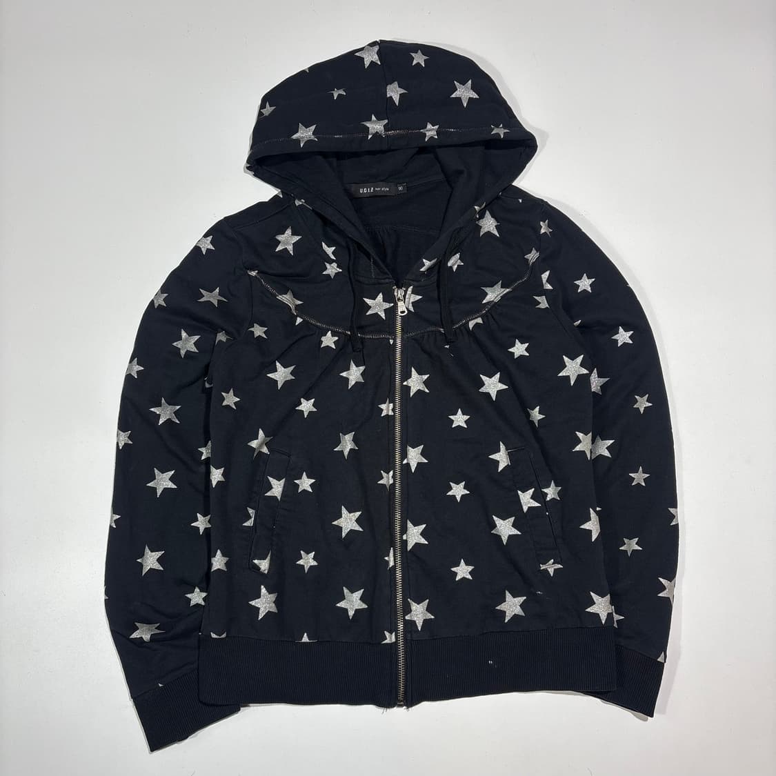 빈티지 스타 패턴 블랙 후드집업 상품이미지1