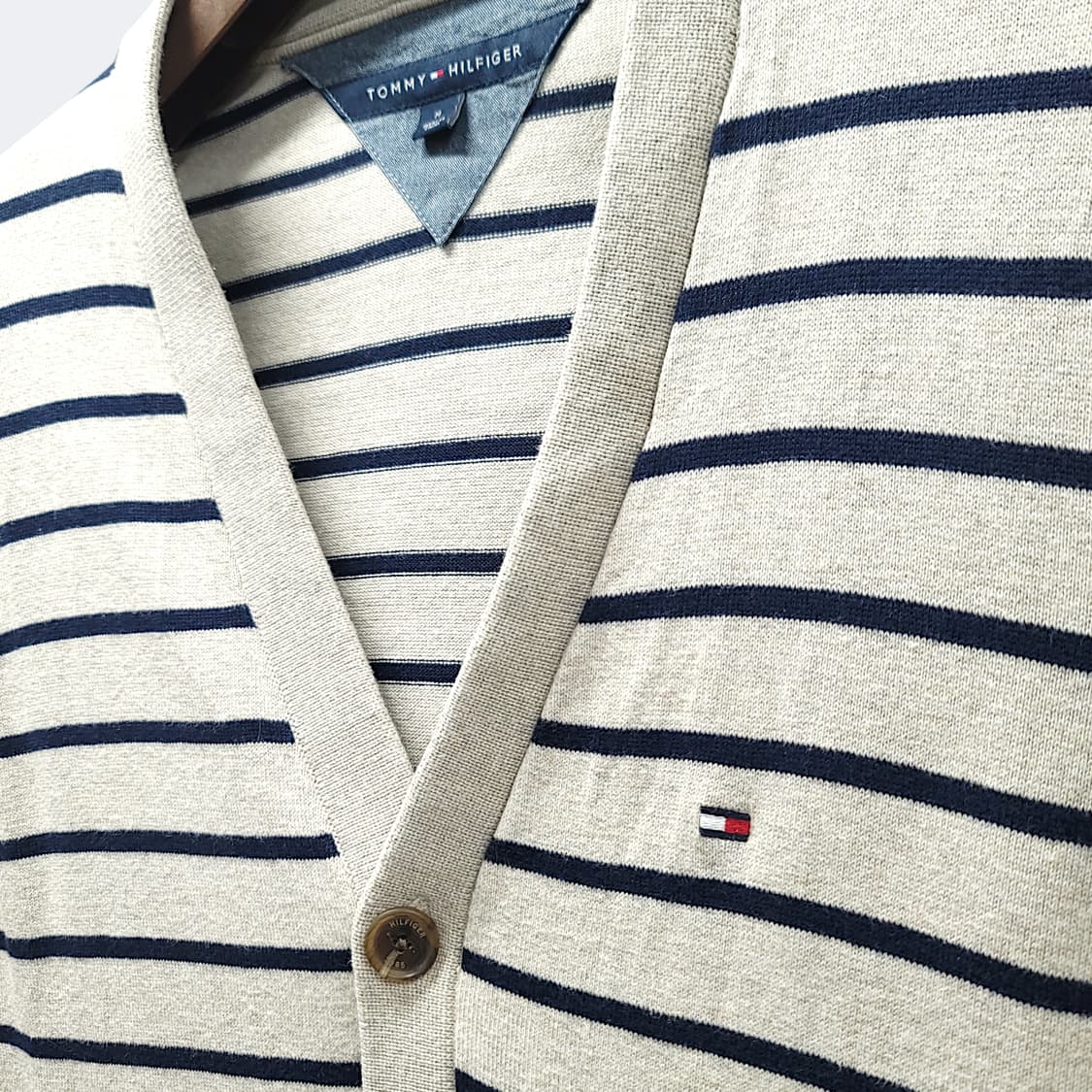 [M] 타미힐피거 아이보리 네이비스트라이프 포켓 가디건 상품이미지5