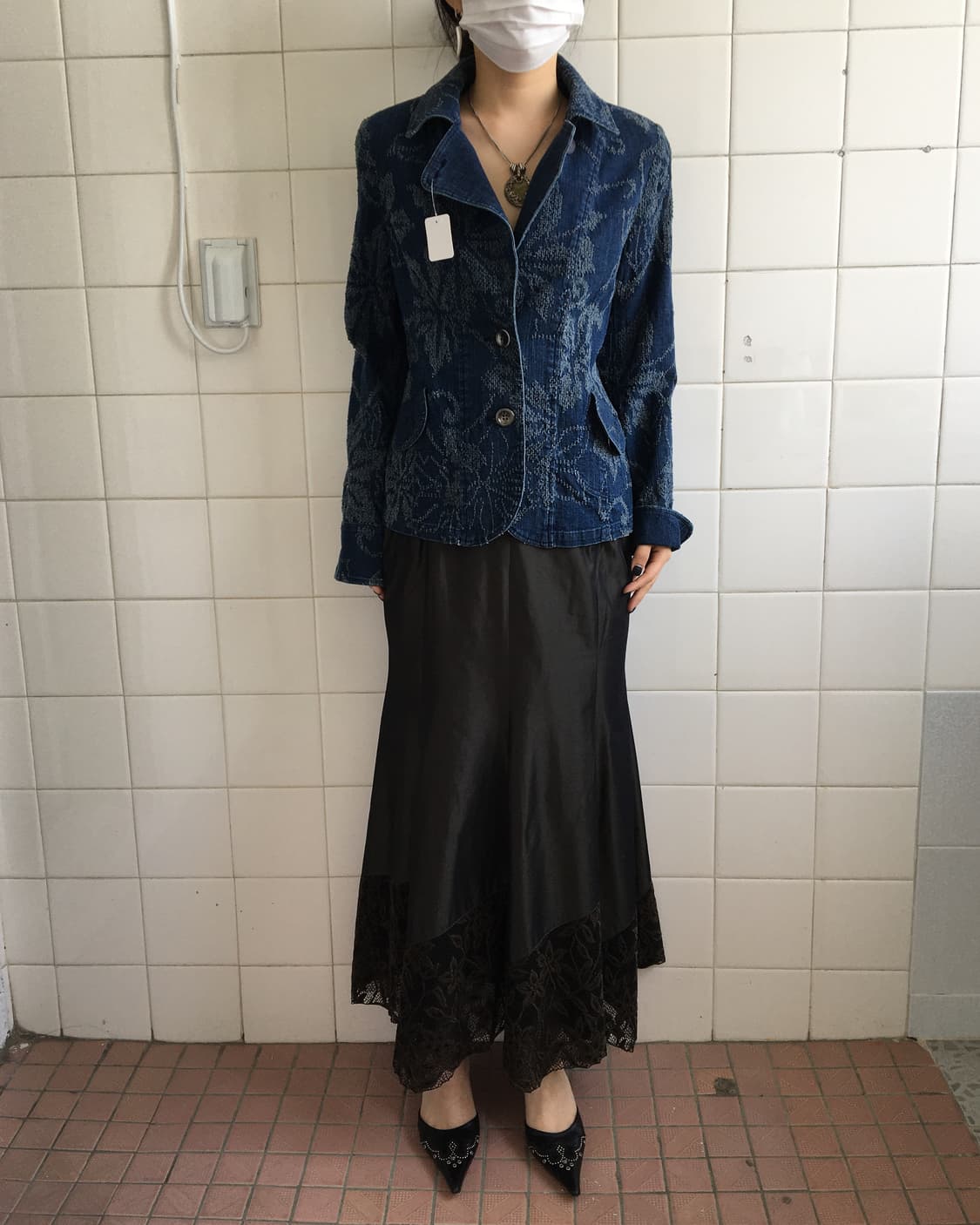 Leaf pattern point denim jacket 상품이미지7