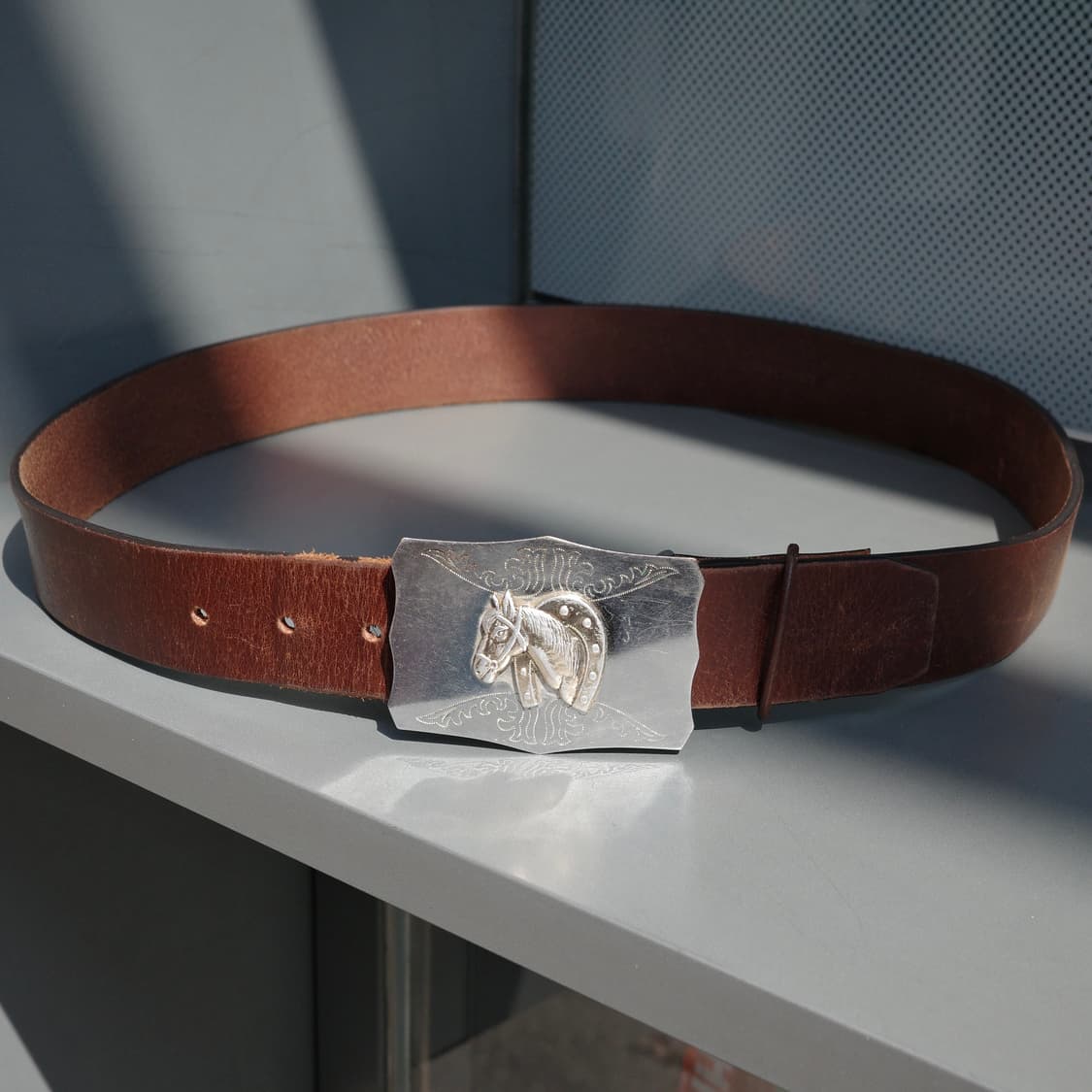 빈티지 홀스앤슈 웨스턴 빅 버클 레더 벨트 상품이미지1