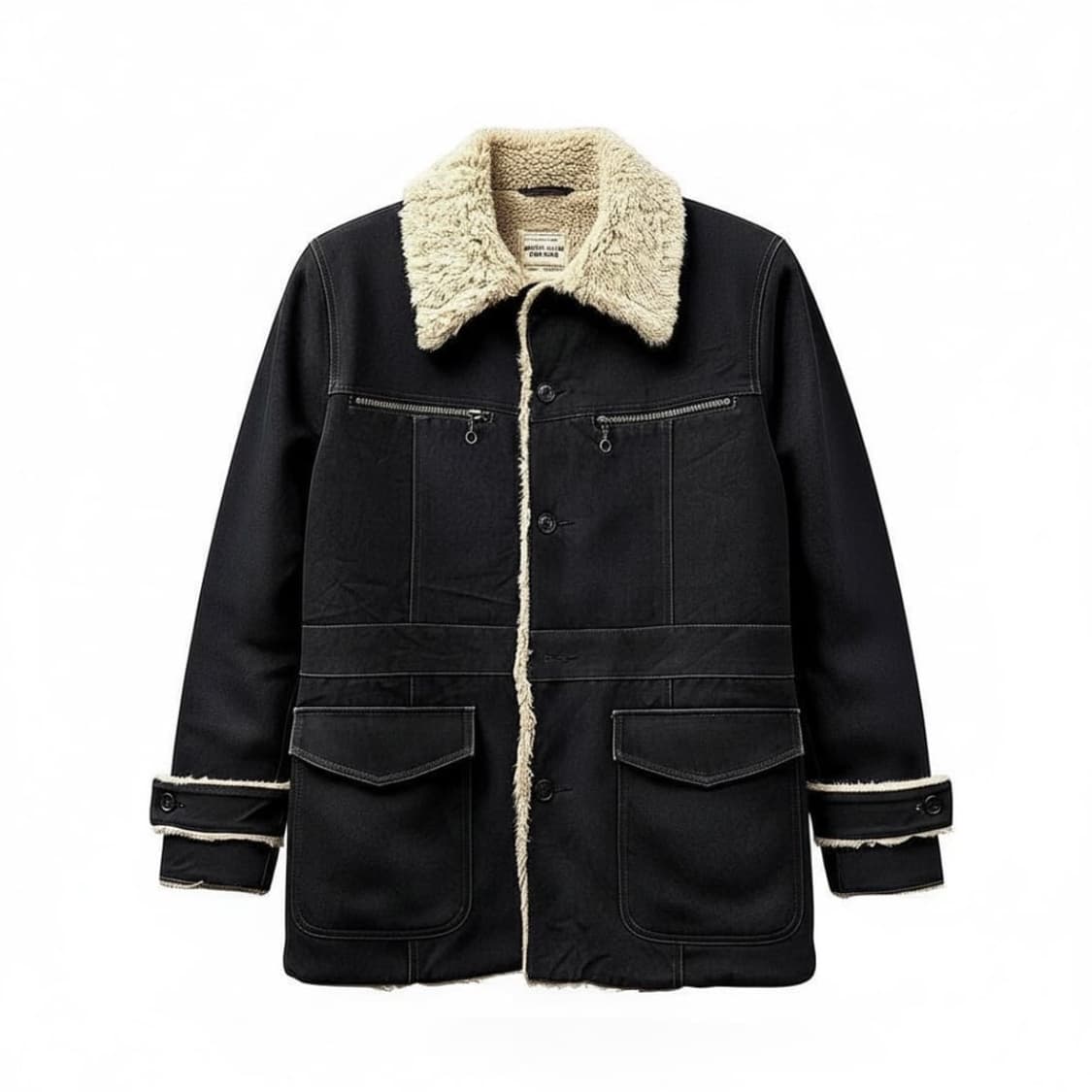 니콜클럽 데님 쉐르파 코트자켓 벨트패널 디테일 블랙 상품이미지1