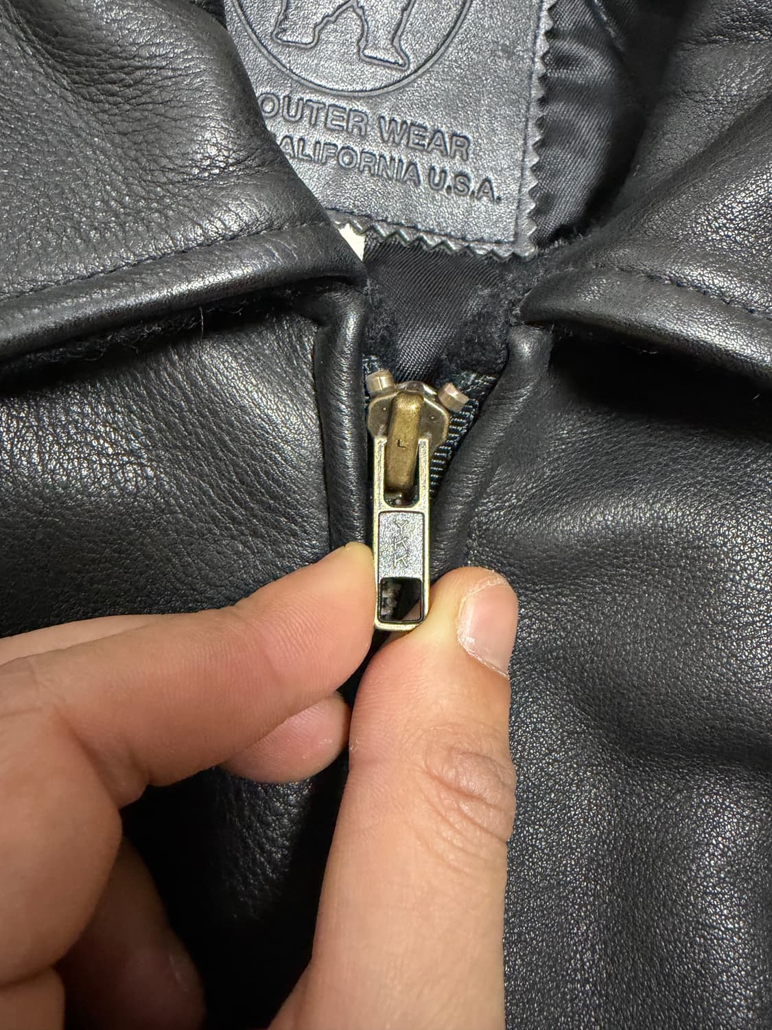 L) 90s 골든베어 x BIKER TRASH 레더쉘 바시티 자켓 상품이미지5