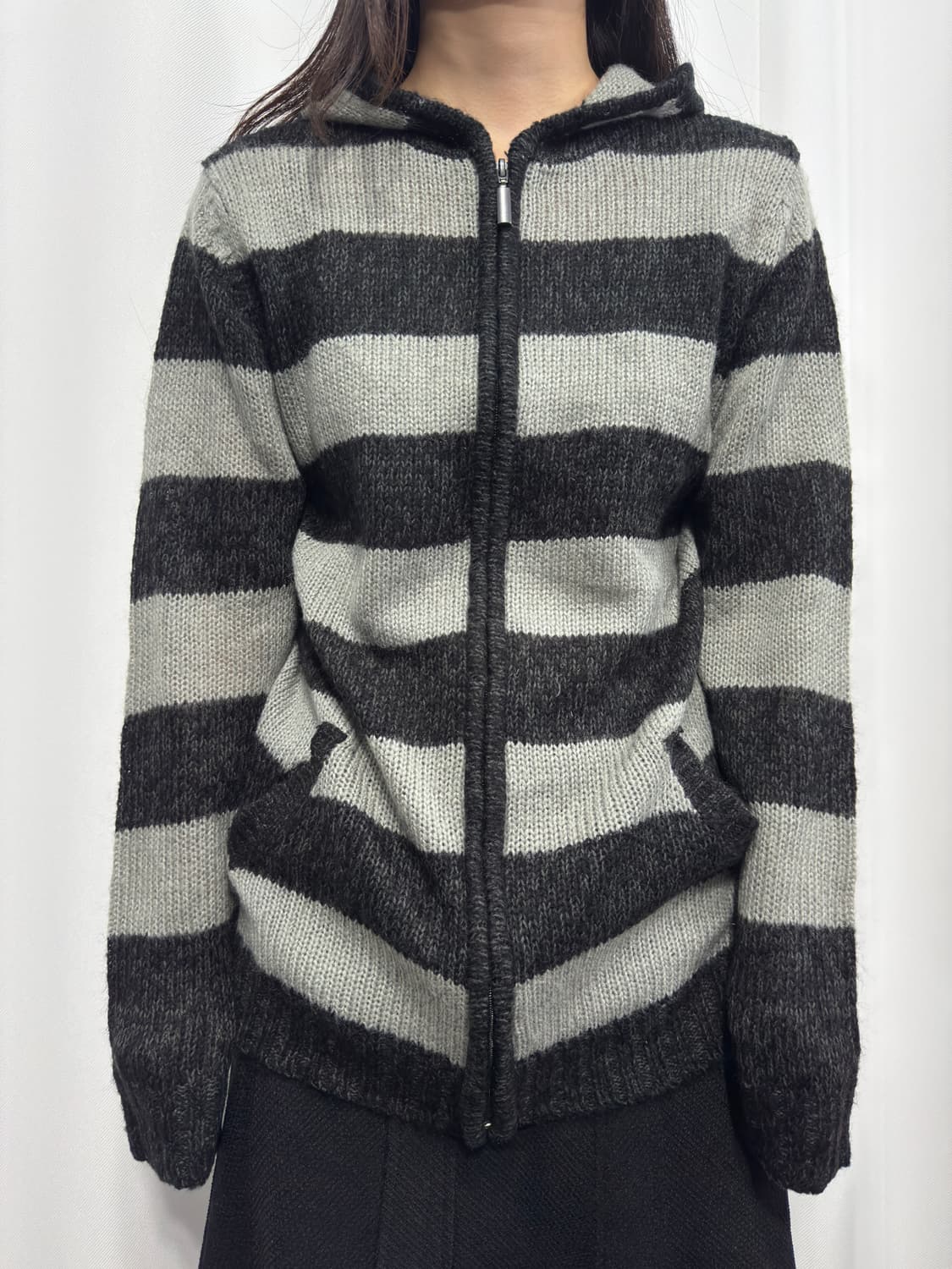 chami chami stripe knit hood zipup 상품이미지1