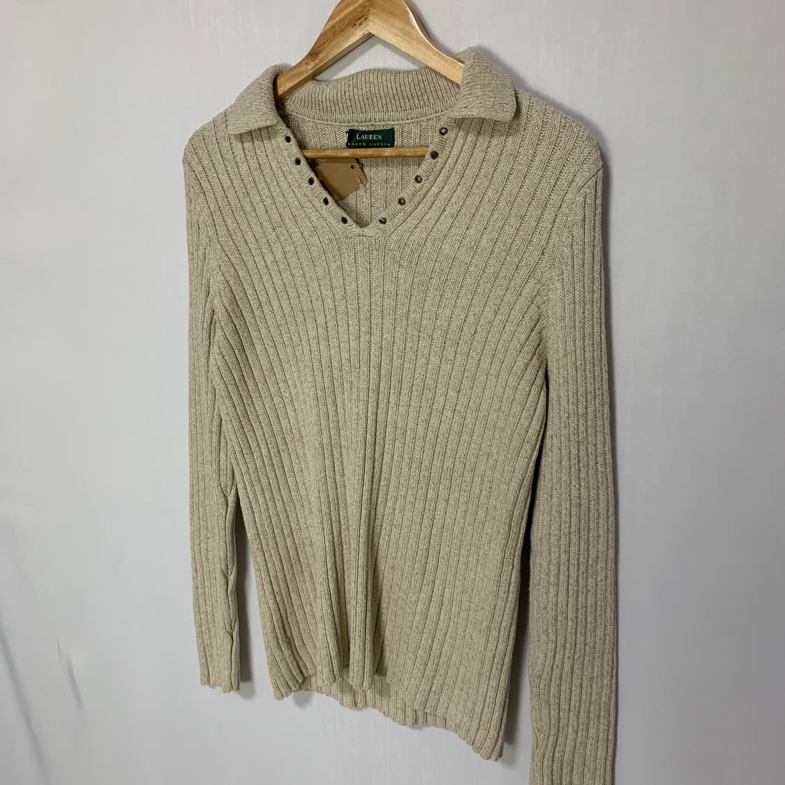 로렌 랄프로렌 브이넥 아일렛 니트 베이지 빈티지 스웨터 상품이미지4