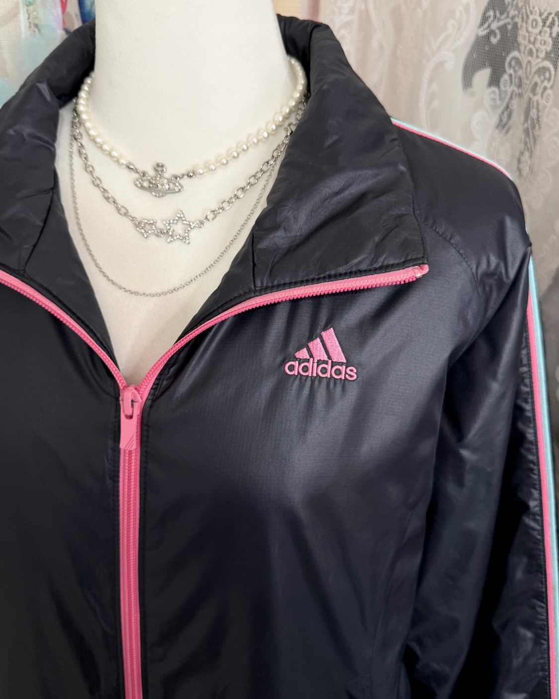 아디다스 딥 네이비 & 핑크 패딩 자켓 상품이미지4