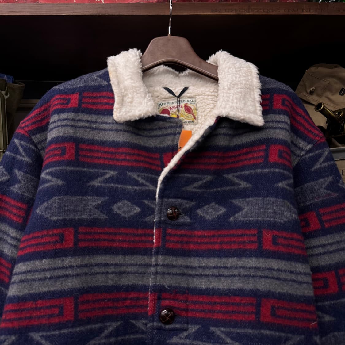 80s 켄터키 카디널 네이티브 아즈켓 패턴 쉐르파 코트 자켓 N241 상품이미지3