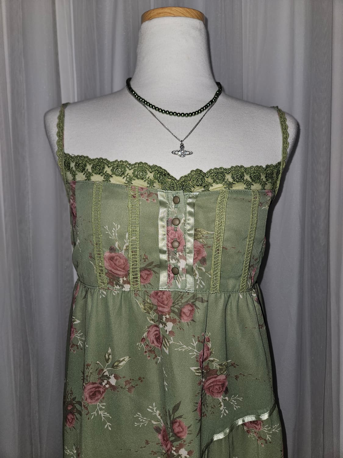 빈티지 로즈 그린가든 원피스 모리걸 히메갸루 페어리 그런지 니혼진 상품이미지3