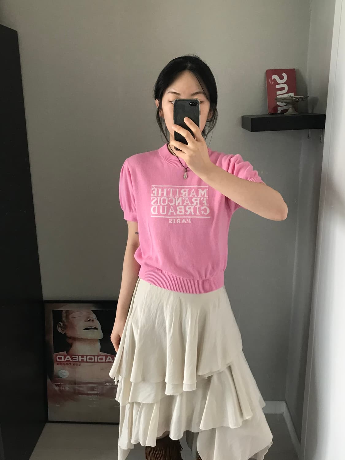 마리떼 프랑소와 저버 중앙로고 핑크 반팔 니트 상품이미지4