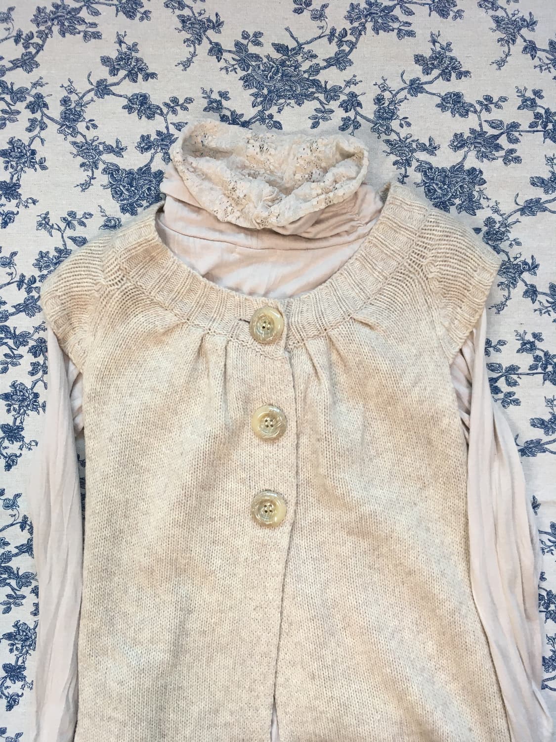 Set)오트밀 레이어드가디건 + 핑크베이지 레이스 폴라 상품이미지6