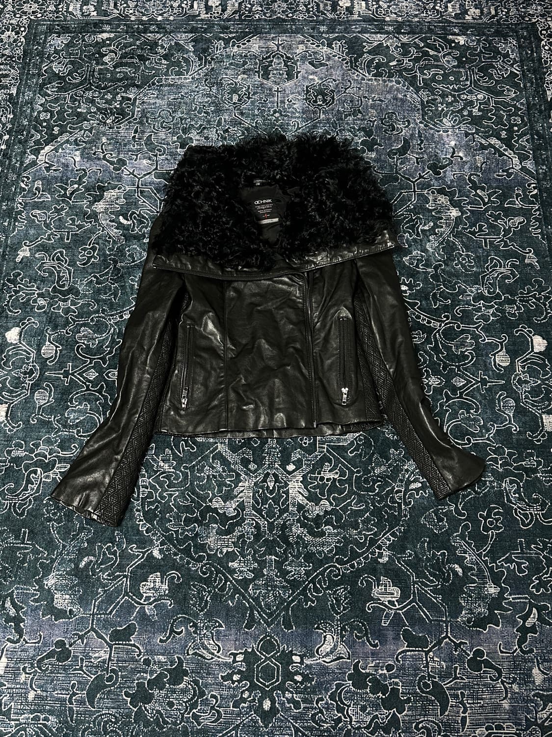 High neck fur lamb leather jacket 상품이미지2