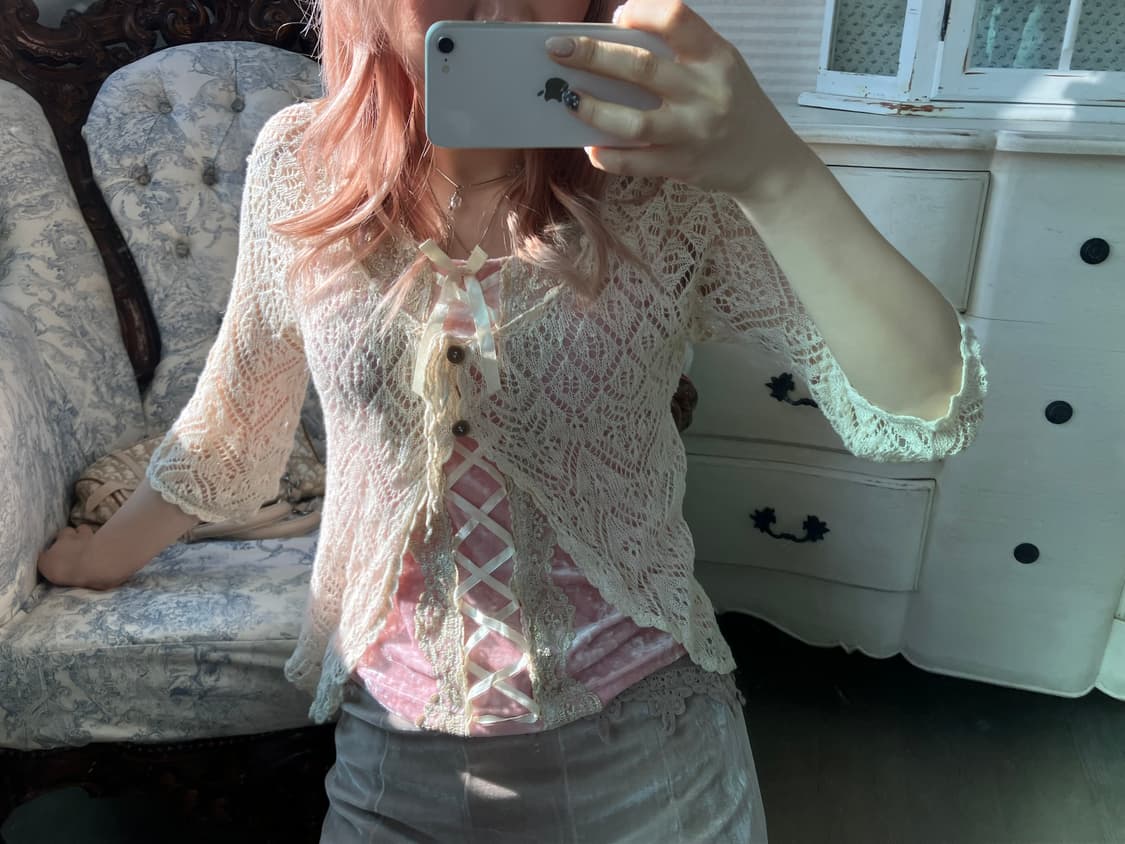 jpn vintage ivory crochet layered cardig 상품이미지1