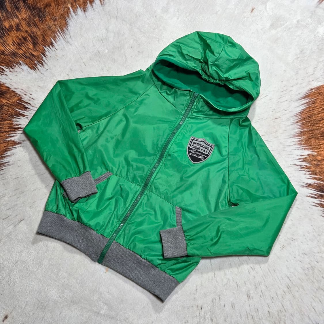 빈티지 패치 그린 바람막이 자켓 상품이미지1