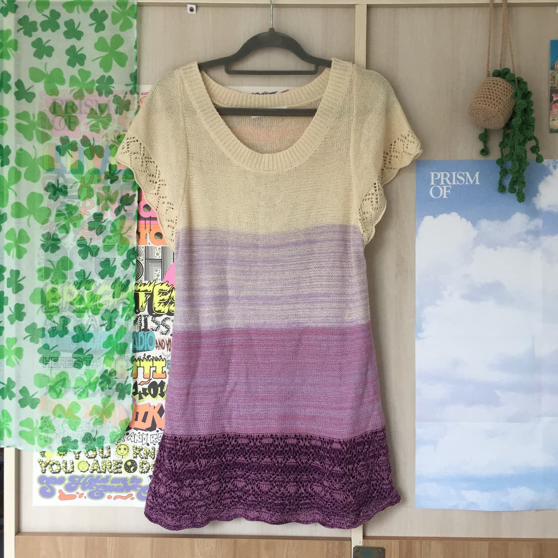 연보라 여름용 레이어드 반팔 니트 오프숄더 상품이미지2