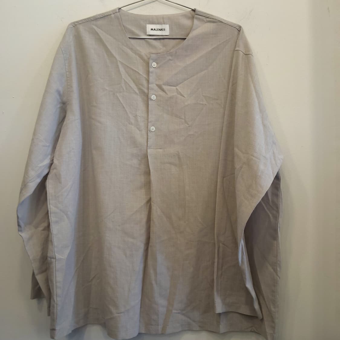 린넨 헨리넥 루즈핏 노카라 셔츠 상품이미지2