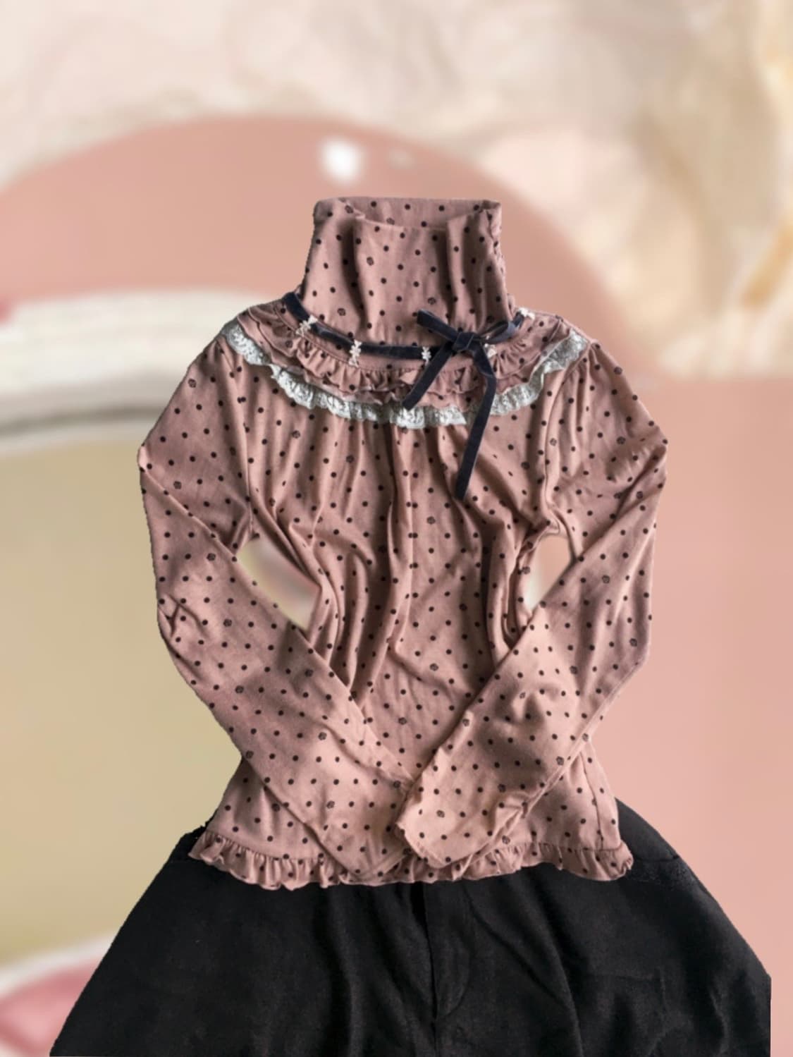 엑시즈팜 도트 리본 로걀 갸루 터틀넥 상품이미지1