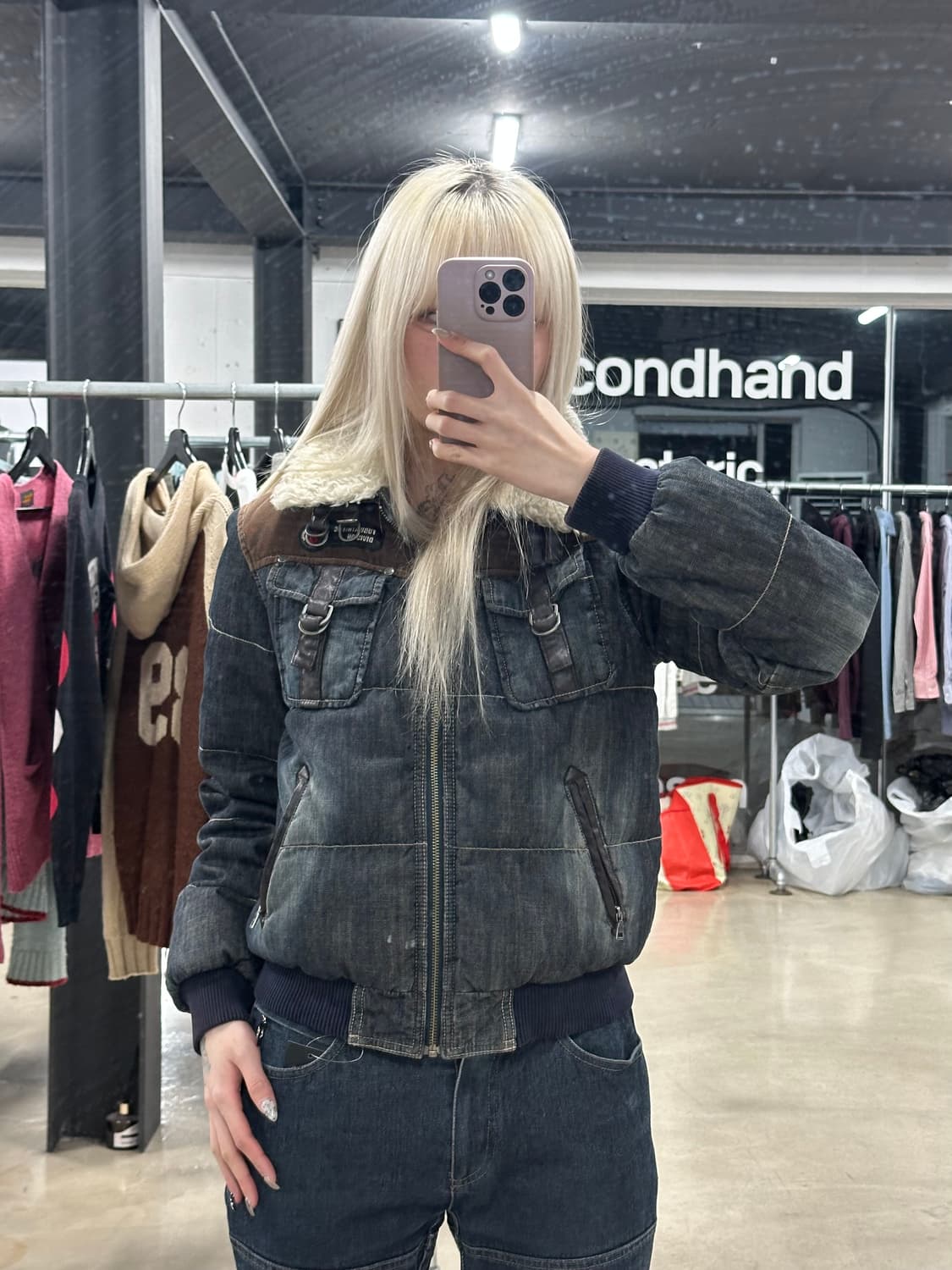 푸부 FUBU 데님 웨스턴 덕다운 숏 패딩 점퍼 상품이미지1