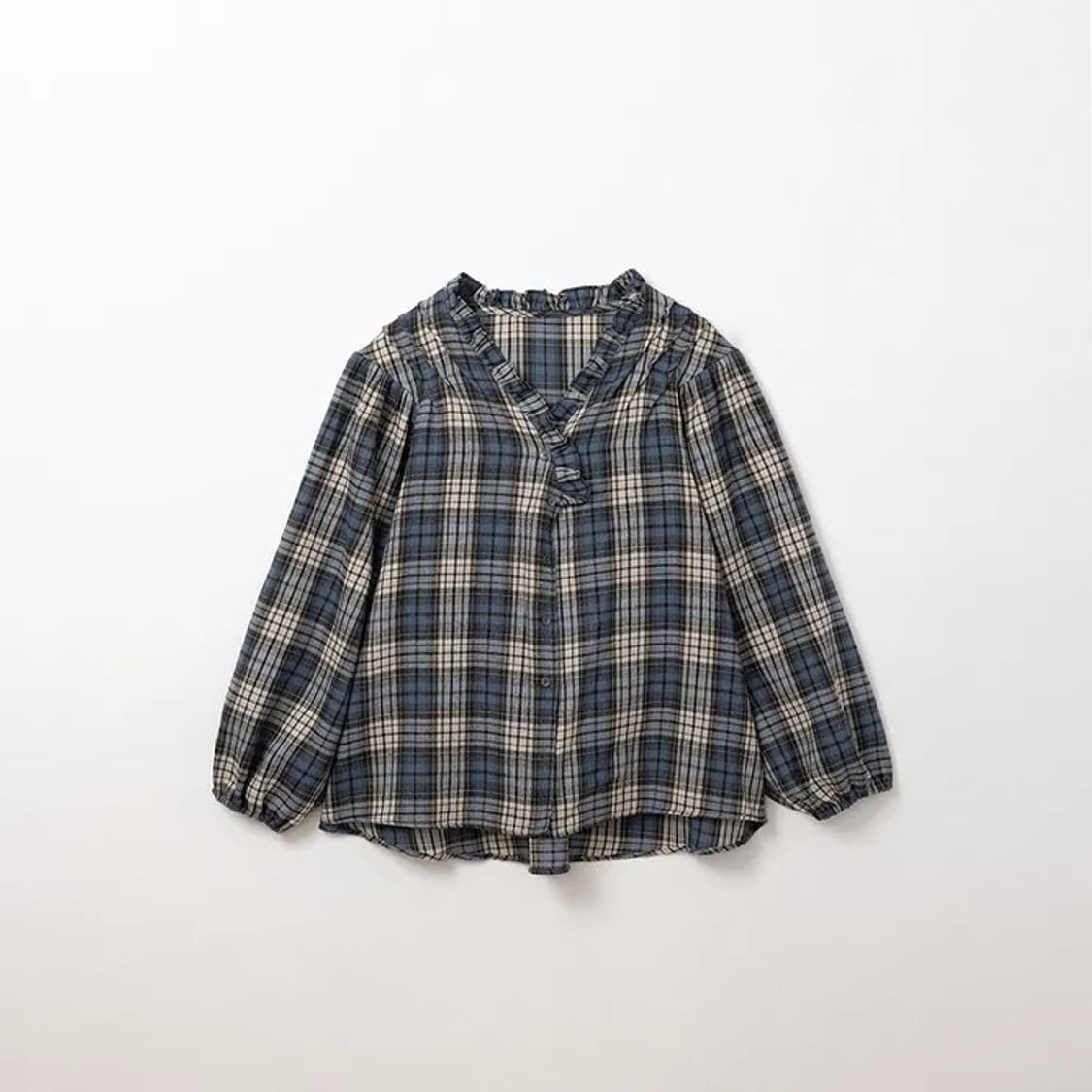 아카이브제이투유 체크프릴 블라우스 네이비 상품이미지3