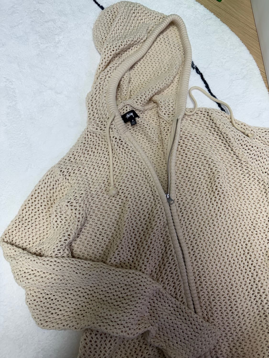 스투시 메쉬 후드 니트집업 내추럴 M 상품이미지2