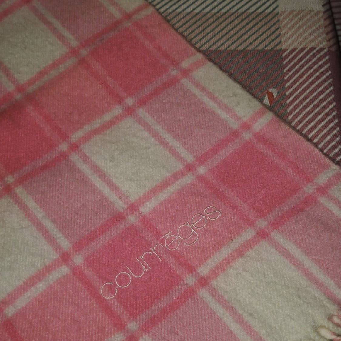 90s 꾸레쥬 핑크 타탄 울 블랭킷&머플러 상품이미지7