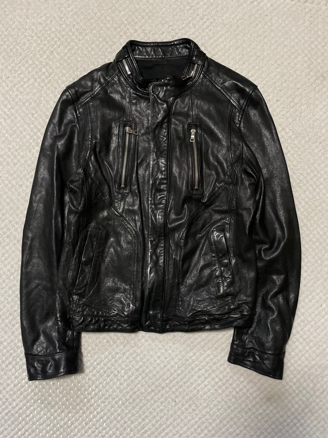 광희시장 웨스턴 무드 램스킨 양가죽 절개 레더 자켓 상품이미지1