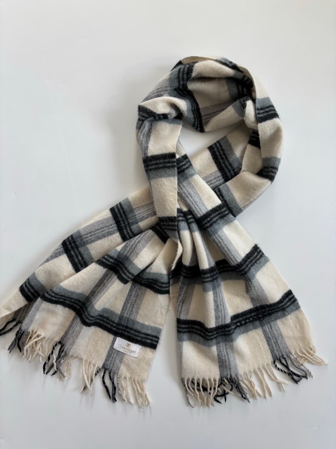 Courreges 꾸레쥬 아이보리-블루 체크 머플러  상품이미지3