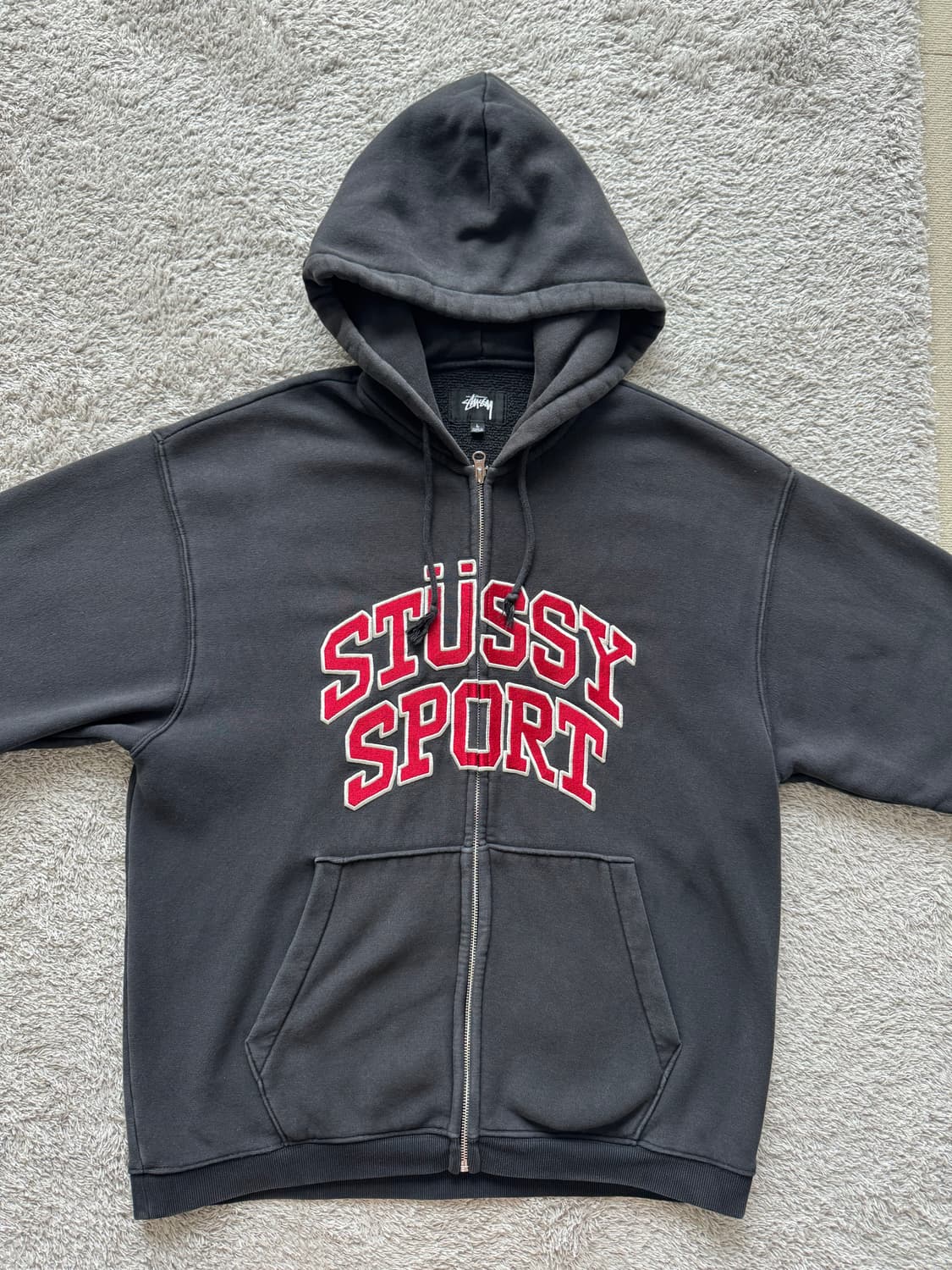 스투시 스포츠 후드 집업 워시드 블랙 L 상품이미지2