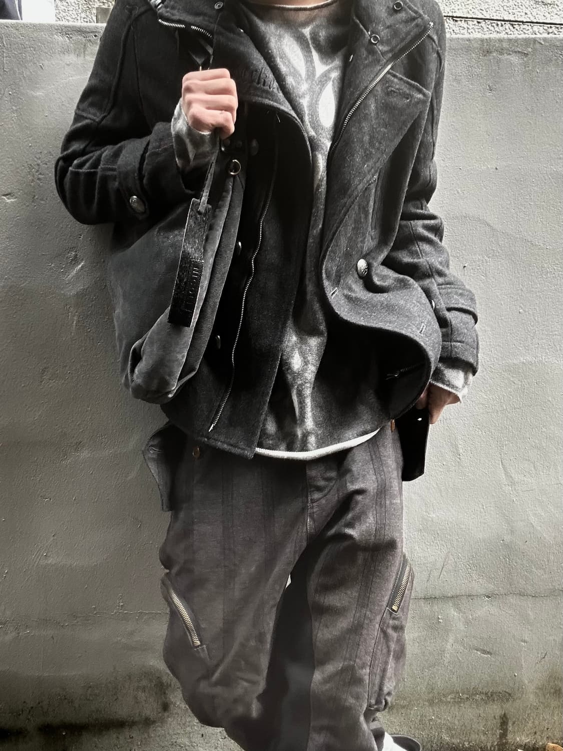 2000s JPN 펑크 더블버튼 챠콜 피코트 자켓 상품이미지1