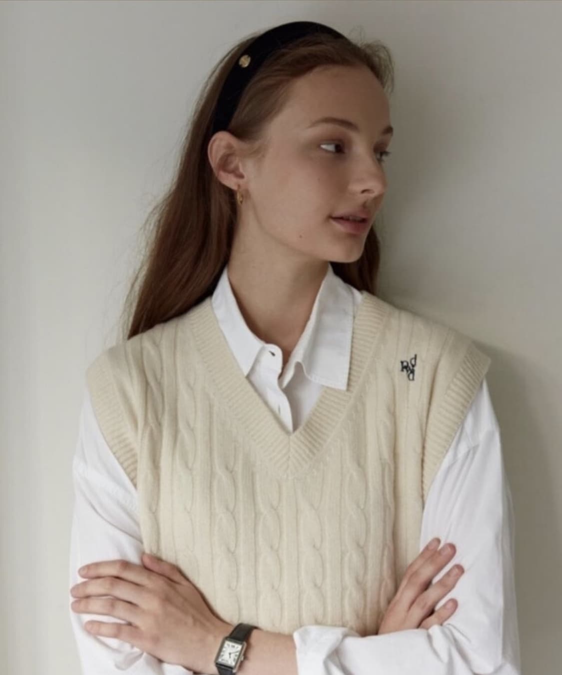 드파운드 로고 자수 케이블 니트베스트 상품이미지4