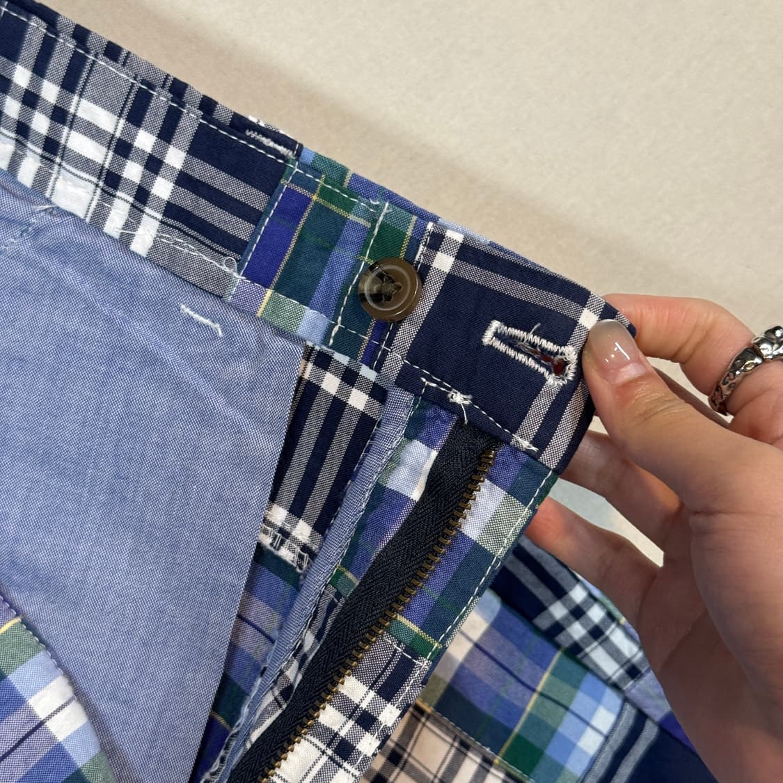 34inch) 브룩스 브라더스 체크 패치워크 면바지 반바지 상품이미지4