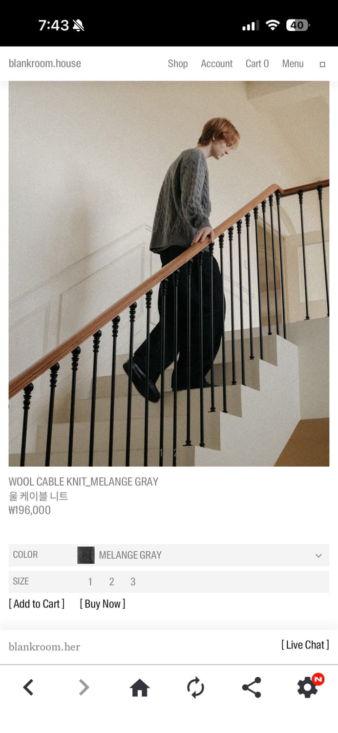 블랭크룸 울 케이블 니트 멜란지 그레이 상품이미지1