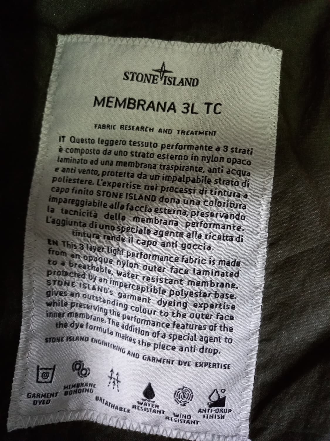 정품 스톤아일랜드 멤브라나 3L TC 바람막이 자켓 105 / XL 상품이미지5