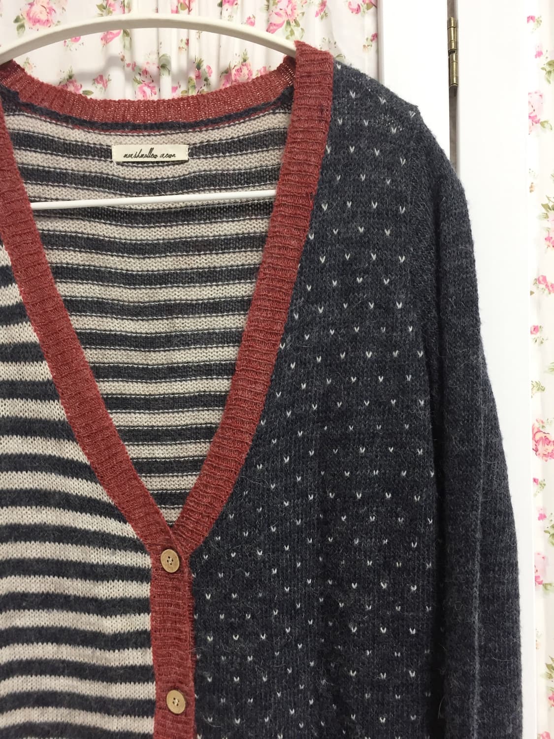 빈티지 스트라이프 하트 가디건 상품이미지2
