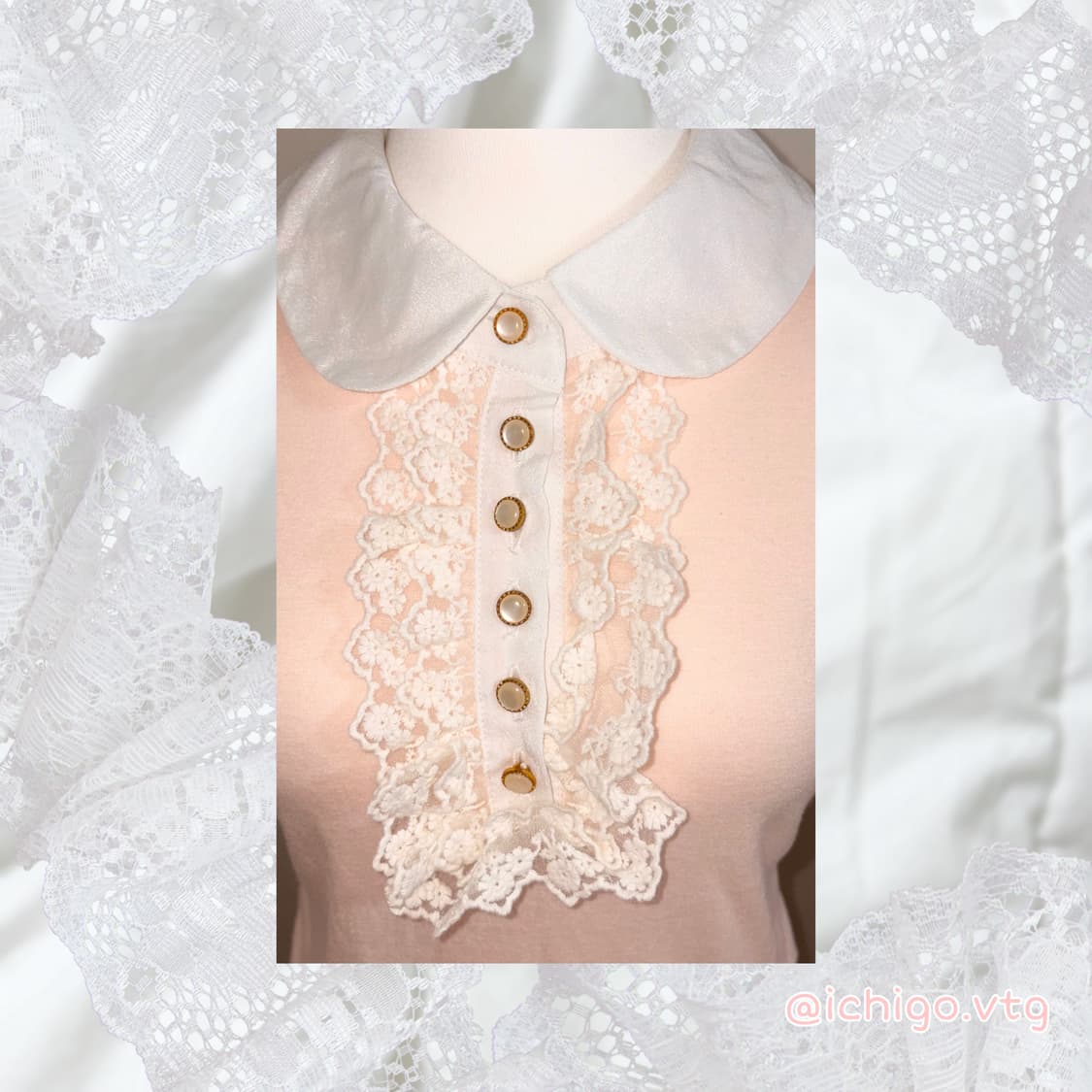 앙크루즈 ankrouge 히메갸루 코랄핑크 레이스 빈티지 로걀탑 상품이미지5