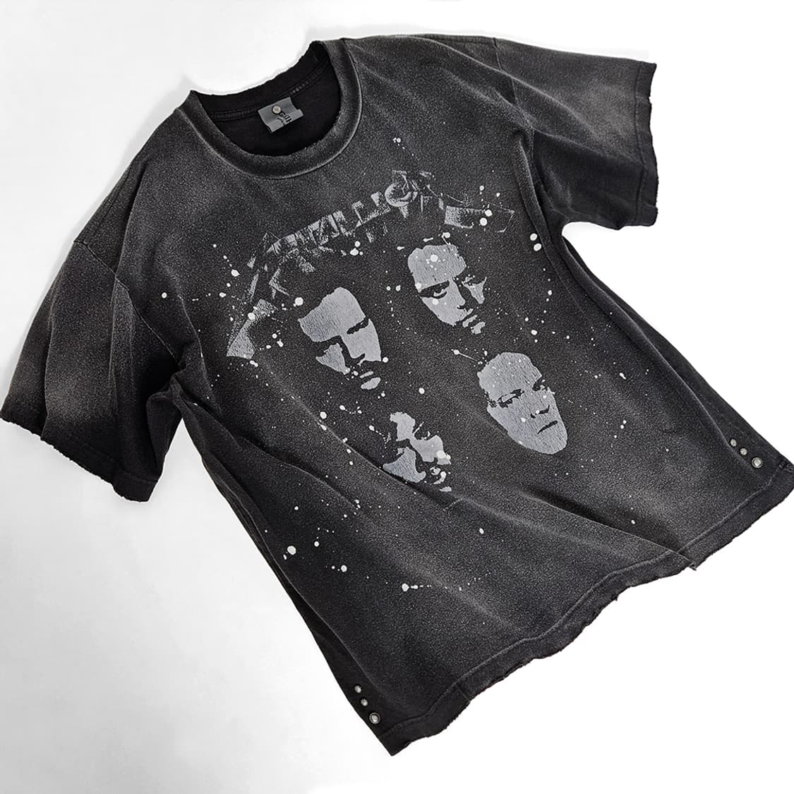 Metallica 투어 하드워싱 페인팅 크롭 티셔츠(dark gray)  상품이미지1