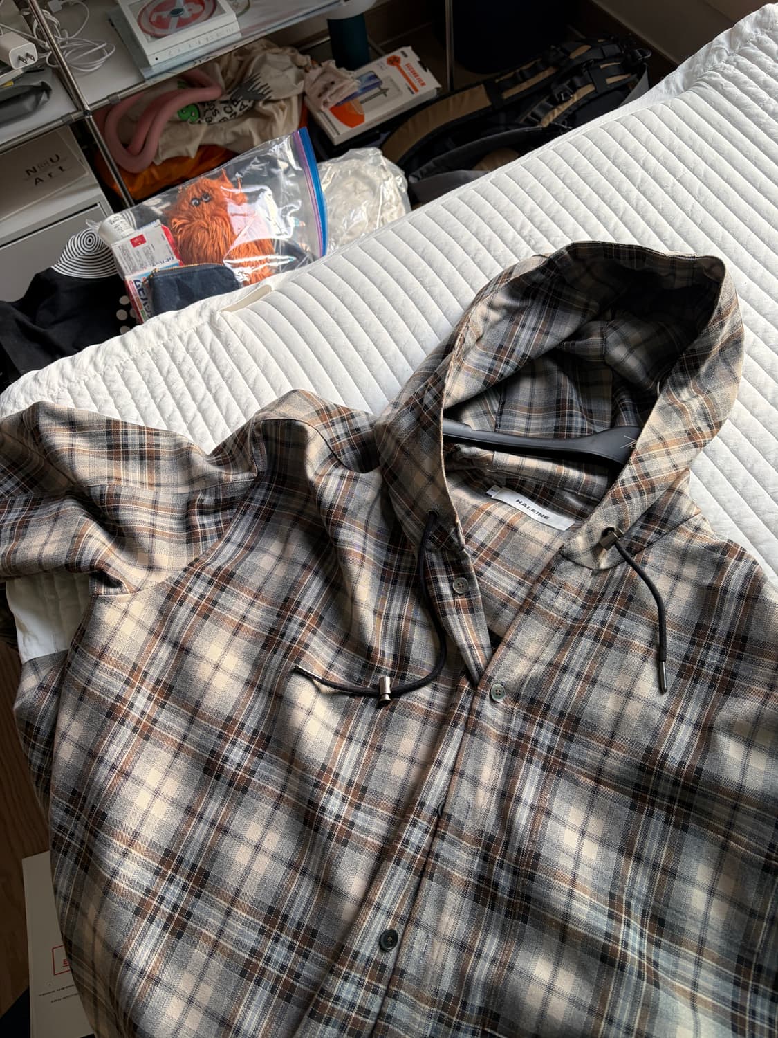 알렌느 셔츠후드 베이지 그레이 1사이즈 상품이미지1