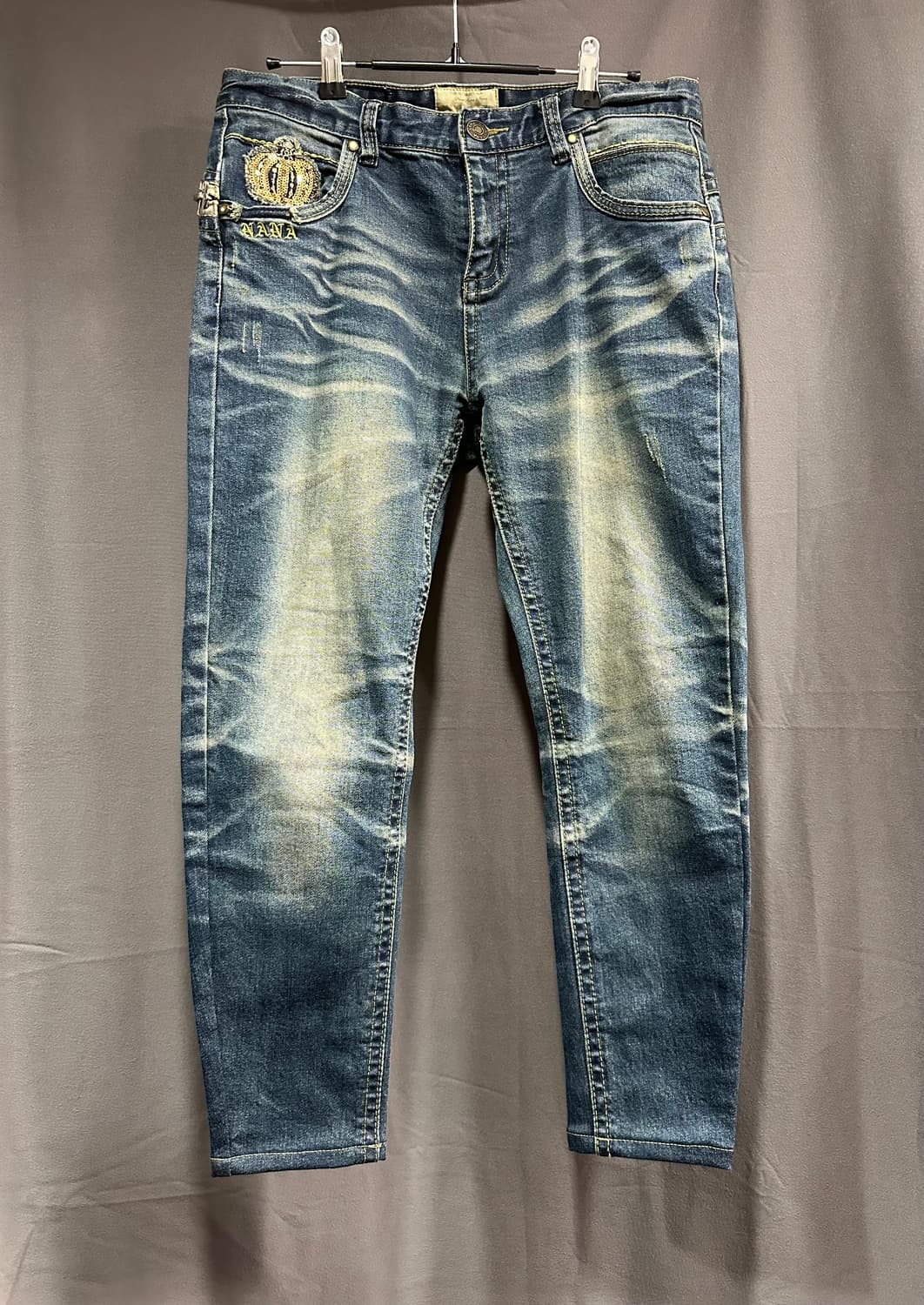 NANA JEANS 왕관 패치 Y2K 워싱 스키니 데님팬츠 30 상품이미지3