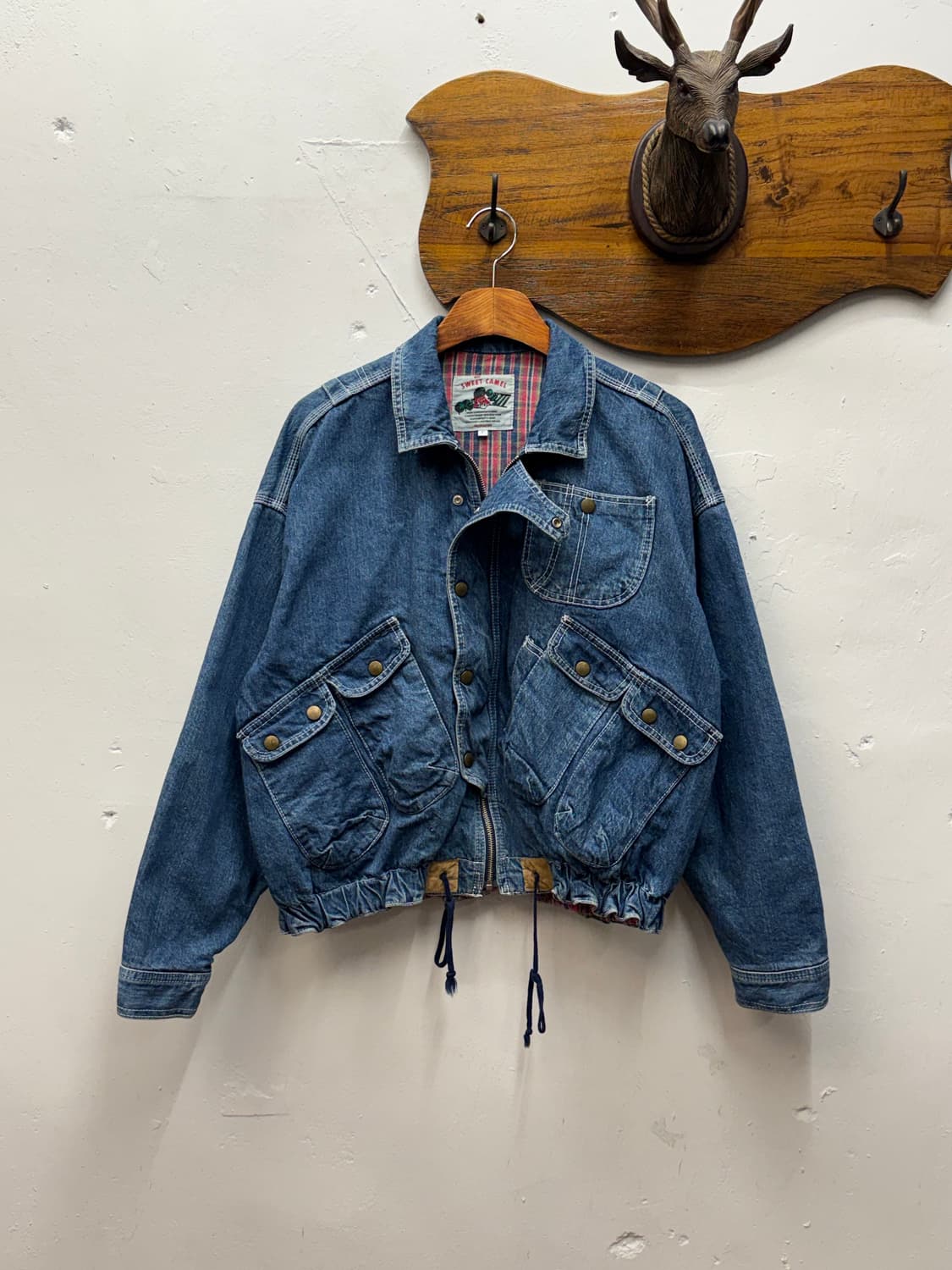 90s Japan Flannel Lined Denim Bomber Jac 상품이미지1