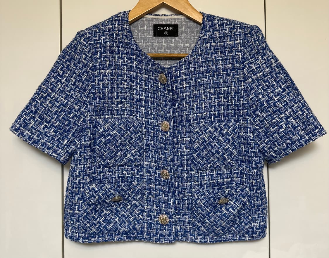 샤넬 트위드 반팔 자켓 블루 정품 상품이미지1