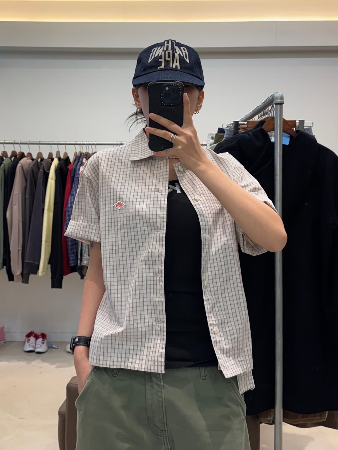 단톤 크롭 반팔 체크 셔츠 상품이미지7