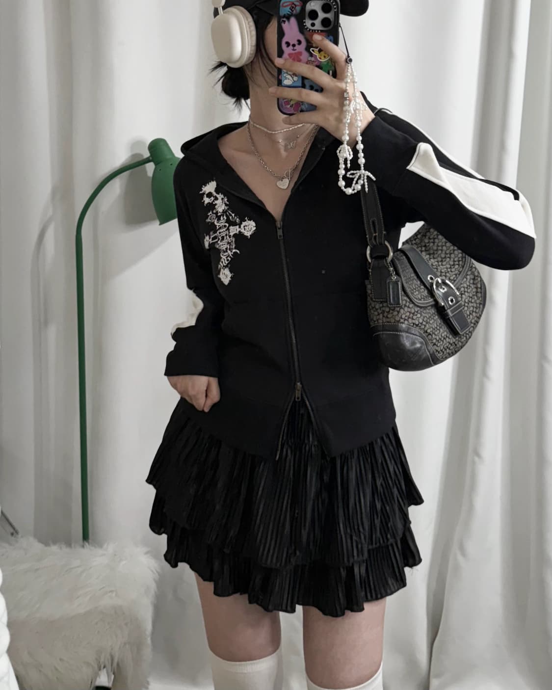 블랙 펑크 프린팅 투웨이 후드 집업 상품이미지1
