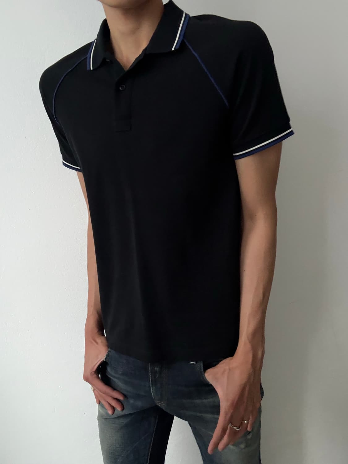 Prada archive red tab piping polo shirt 상품이미지2