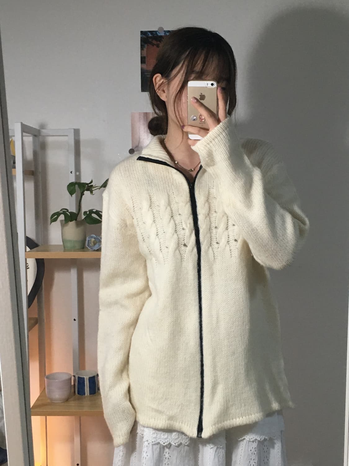 화이트 꽈배기니트 집업 상품이미지2