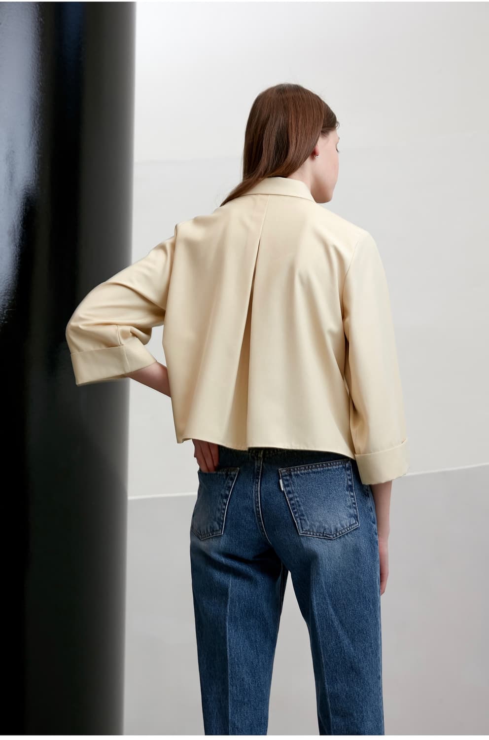 던스트 베이지 포켓 카브라 클래식 크롭 셔츠 블라우스 S 상품이미지4