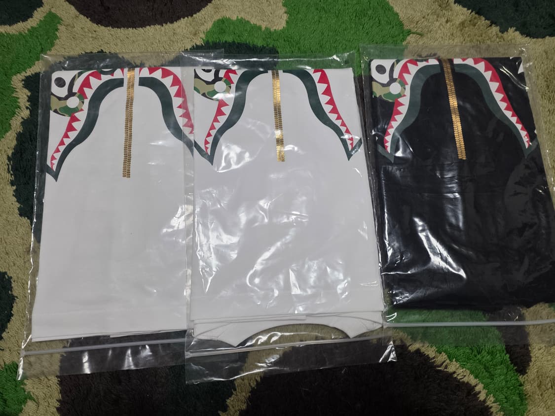 [160] 베이프 ABC 그린카모 마일로 인 샤크 반팔티 블랙 키즈 상품이미지4