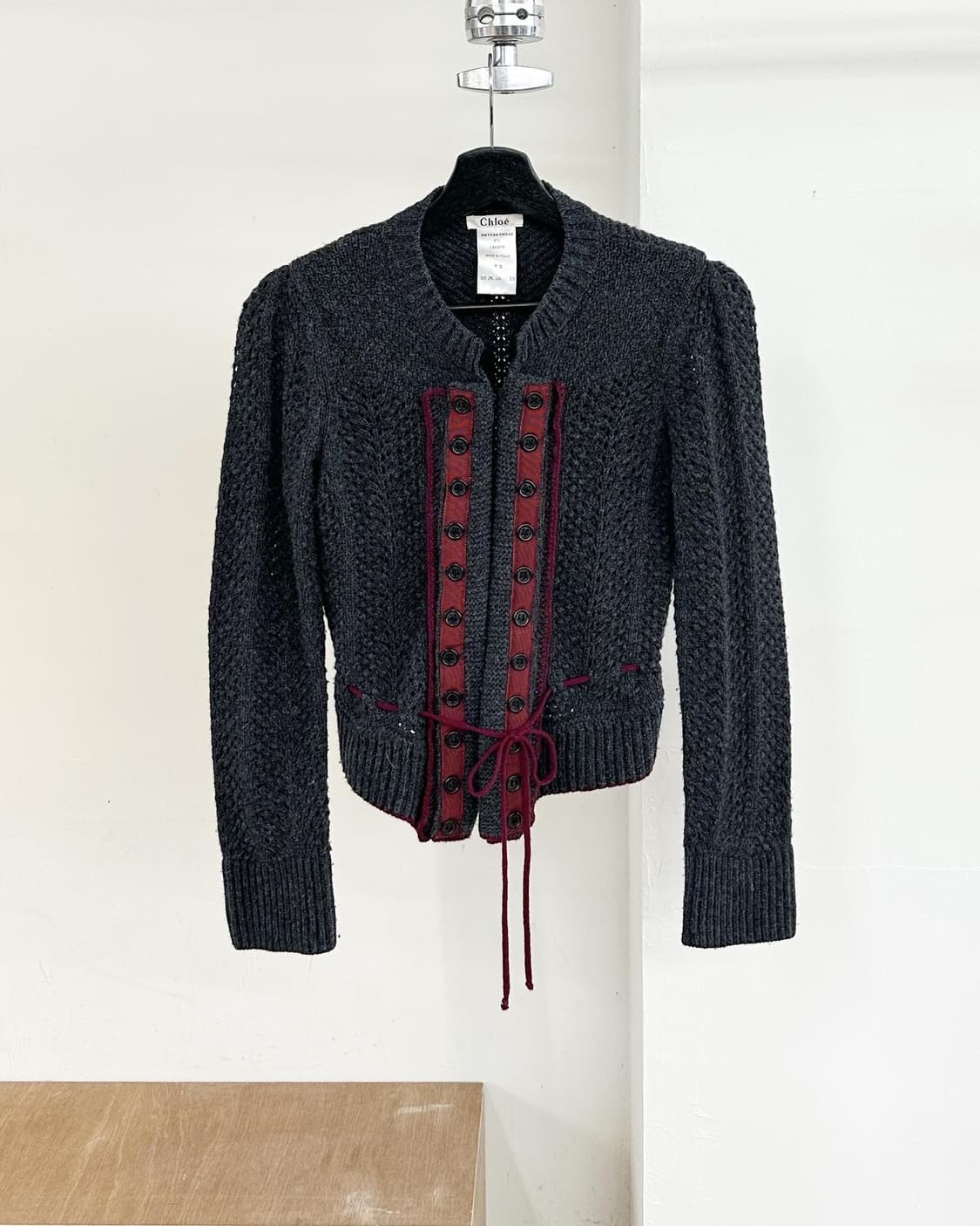 끌로에 차콜 스트링 레인울 가디건  상품이미지1